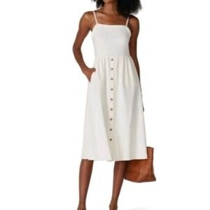Madewell Ivory Cami Button-Front Textured Midi Sundress Size XXS